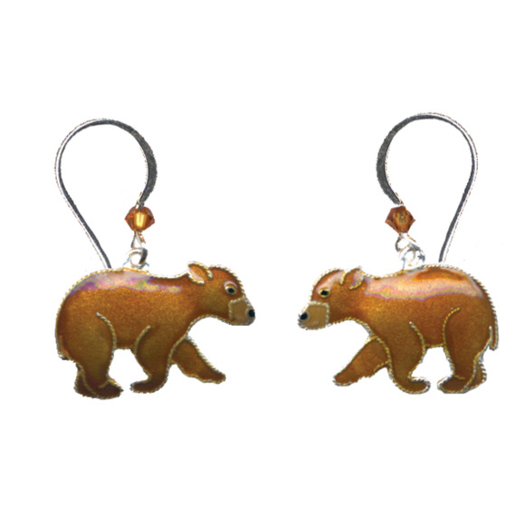 Brown Bear Dangle Earrings by Bamboo 925 Sterling Silver Hand painted Gift Boxed - Picture 2 of 4